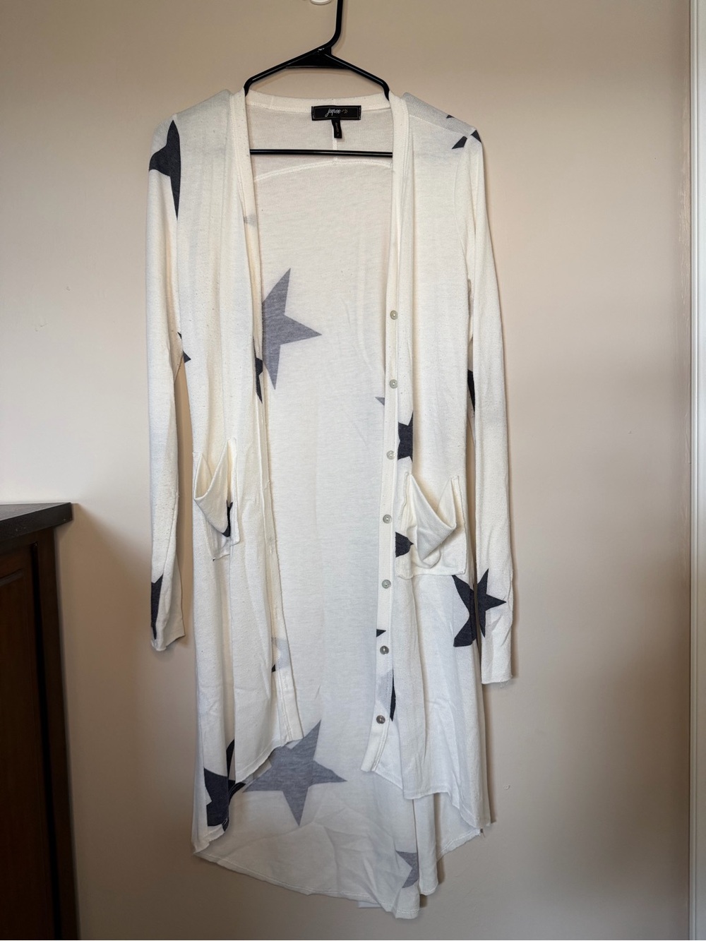 Lightweight White Star-Print Long Cardigan